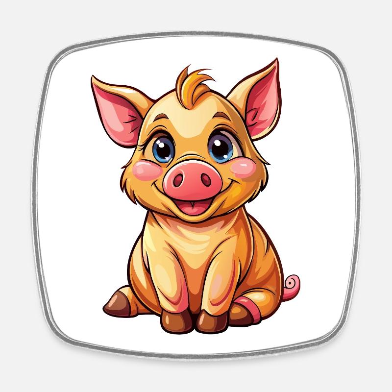 Sitting pig - Square fridge magnet - white