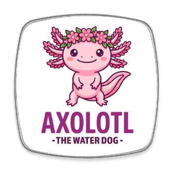 AXOLOTL DER WASSERHUND Niedliche rosa Blumenkrone - Viereckiger Kühlschrankmagnet - Weiß - Vorne