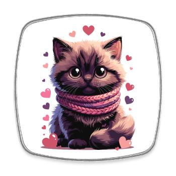 Cozy Kitten Pink Scarf - Square fridge magnet - white - Front