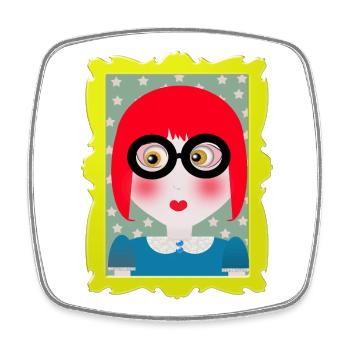 Retro-Porträtmädchen mit Brille - Viereckiger Kühlschrankmagnet - Weiß - Vorne