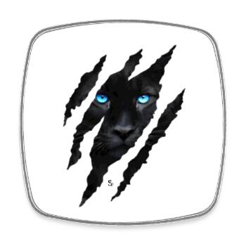 Black big cat with blue eyes - Square fridge magnet - white - Front