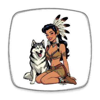 Indische Frau mit Husky-Hund - Viereckiger Kühlschrankmagnet - Weiß - Vorne