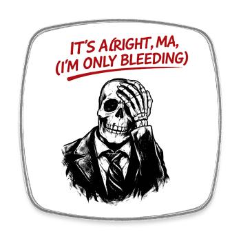 Skeleton in suit with red text - Square fridge magnet - white - Front