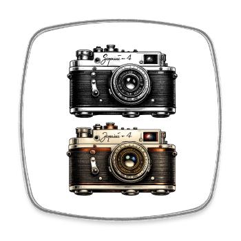 Twin Vintage Camera Duo - Square fridge magnet - white - Front
