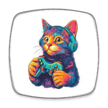 Joueur de chat drôle - Magnet carré - blanc - Devant