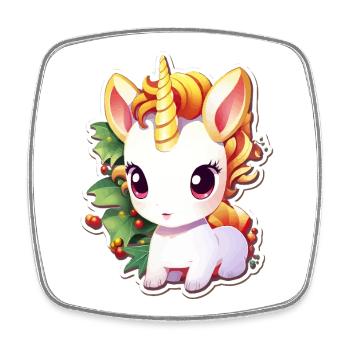 Licorne dans la forêt de fête avec du gui - Magnet carré - blanc - Devant
