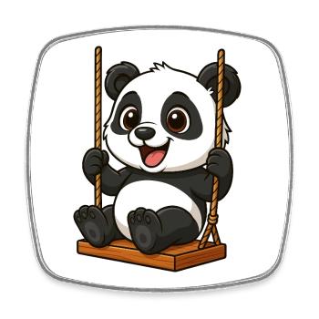 Cute Panda on the Swing Cartoon Playground - Square fridge magnet - white - Front