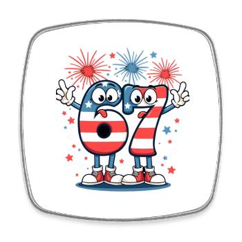 US Flag 67 Memes Six Seven - Viereckiger Kühlschrankmagnet - Weiß - Vorne