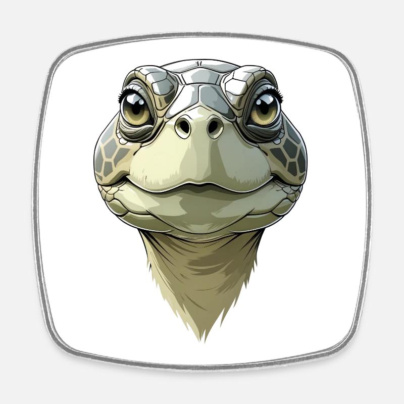 Funny turtle head - Square fridge magnet - white