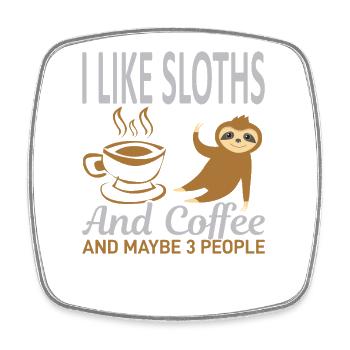 Likes sloths coffee 3 people - Square fridge magnet - white - Front