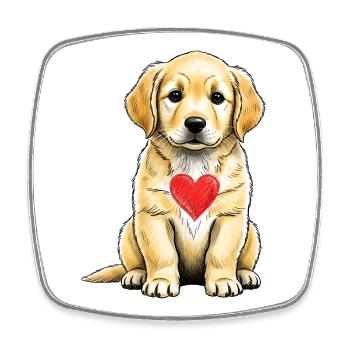 Cuddly Dog with Red Heart - golden retriever - Square fridge magnet - white - Front