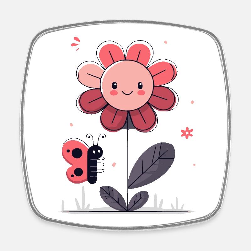 Flower with butterfly - Square fridge magnet - white