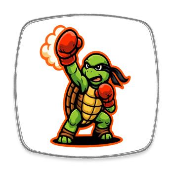 Boxing Turtle Fighter Power Punch Maskottchen - Viereckiger Kühlschrankmagnet - Weiß - Vorne