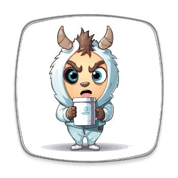 Hoodie Monster mit Kaffeebecher - Viereckiger Kühlschrankmagnet - Weiß - Vorne