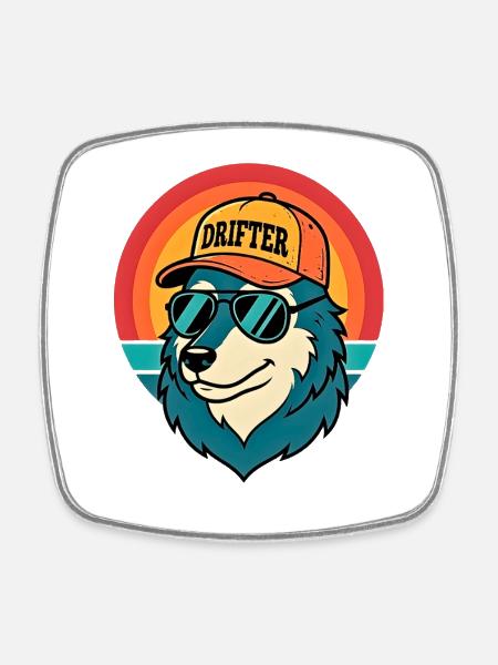 Drifter Wolf Sunset Tee - Square fridge magnet - white
