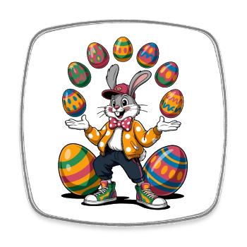 Easter bunny with colorful eggs and hoodie - Square fridge magnet - white - Front