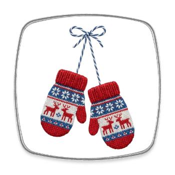 Christmas mittens in embroidered look (printed) - Square fridge magnet - white - Front