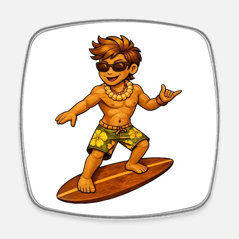 Surfer Hawaiian style - Square fridge magnet - white
