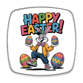 Osterhase Cartoon mit bunten Eiern - Viereckiger Kühlschrankmagnet - Weiß - Vorne
