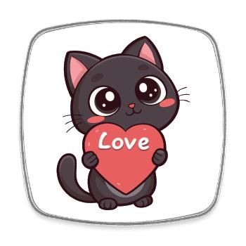 Schwarze Katze mit Herz-Liebe - Viereckiger Kühlschrankmagnet - Weiß - Vorne