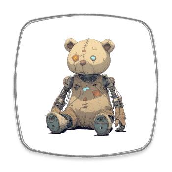 Geflickter Teddybär in Rusty Robot - Viereckiger Kühlschrankmagnet - Weiß - Vorne