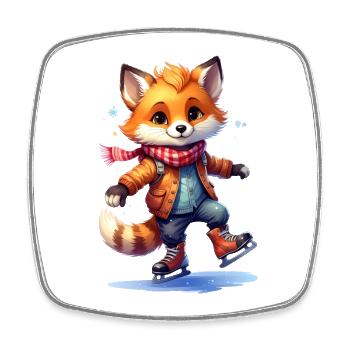 Fox skating - Square fridge magnet - white - Front