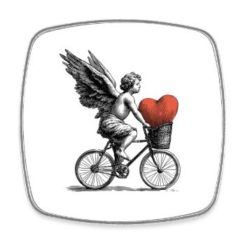 Ange du cœur à vélo - Magnet carré - blanc - Devant