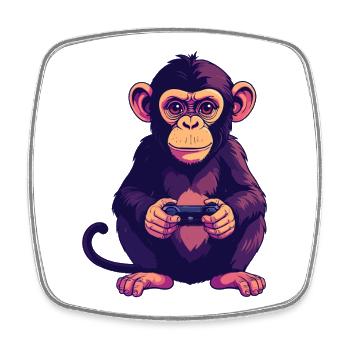 Monkey on controller playing console gaming - Square fridge magnet - white - Front