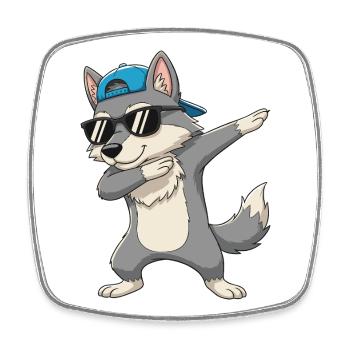 Cool Dabbing Wolf Sonnenbrille Cartoon-Kunst - Viereckiger Kühlschrankmagnet - Weiß - Vorne