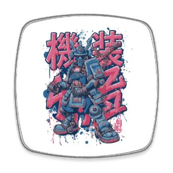 Samurai Mech – Anime Manga Robot Motif - Square fridge magnet - white - Front
