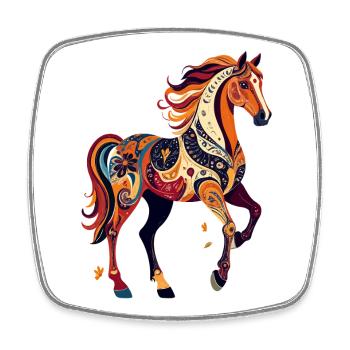 Ornamental Horse Colorful Pattern Abstract Horses Artwork - Square fridge magnet - white - Front