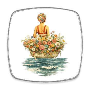 Blumenbad im Meer – Surreales Vintage Motiv - Viereckiger Kühlschrankmagnet - Weiß - Vorne