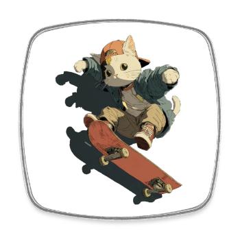 Skateboarding Cat Streetwear - Viereckiger Kühlschrankmagnet - Weiß - Vorne