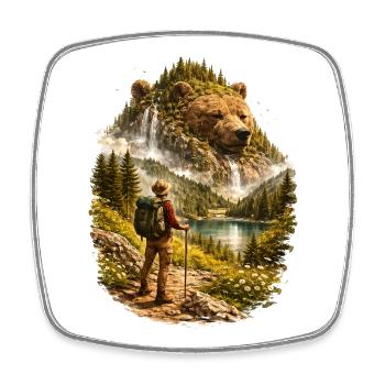 Wanderer trifft Naturgeist –Bär aus Waldlandschaft - Viereckiger Kühlschrankmagnet - Weiß - Vorne