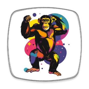 Bunter stehender Schimpanse Affe Pop Art Motiv - Viereckiger Kühlschrankmagnet - Weiß - Vorne