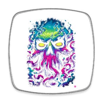 Neon skull in a sea of fog - Square fridge magnet - white - Front