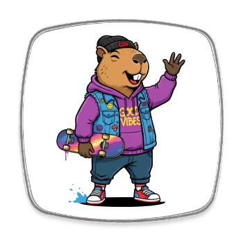 Beaver Skate Vibes Pullover Hoodie - Square fridge magnet - white - Front