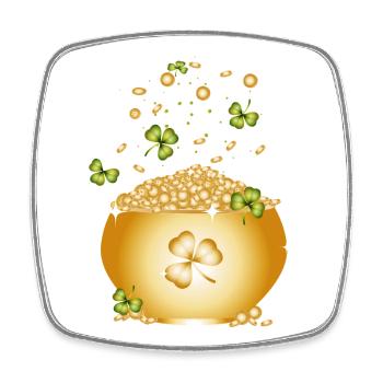 Golden pot with gold coins and shamrocks - Square fridge magnet - white - Front