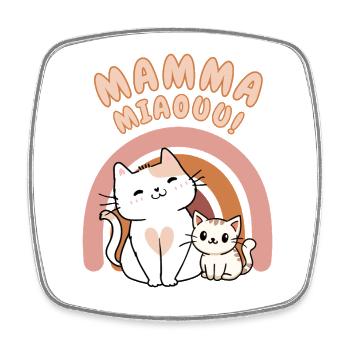 Mamma Meow - Mama Cat and Her Kitten - Square fridge magnet - white - Front
