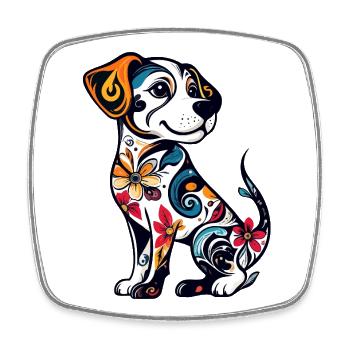 kleiner Blumen Tattoo Hund florales Muster Motiv - Viereckiger Kühlschrankmagnet - Weiß - Vorne