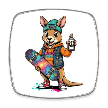 Kangaroo Sk8 Crew Oz Style - Magnet carré - blanc - Devant