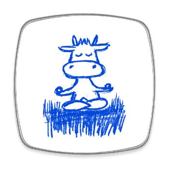 Zen-Kuh auf der Wiese - Viereckiger Kühlschrankmagnet - Weiß - Vorne