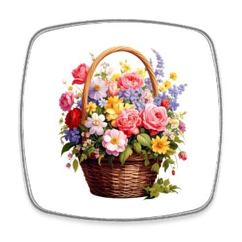 Panier en osier avec des fleurs printanières - Magnet carré - blanc - Devant