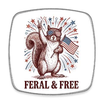 Wild and Free Squirrel – Funny patrioti - Square fridge magnet - white - Front