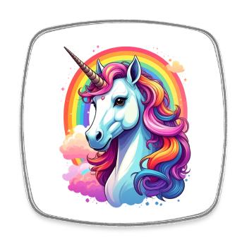 Unicorn with rainbow and clouds - Square fridge magnet - white - Front