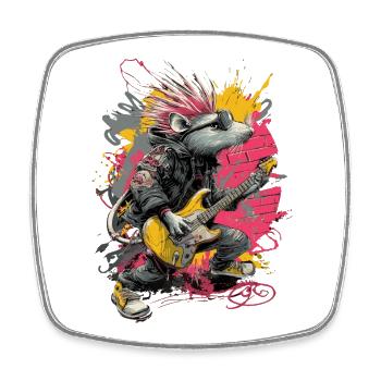 Punk Ratte mit Gitarre – Rock Art - Viereckiger Kühlschrankmagnet - Weiß - Vorne
