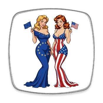 Patriotic Duo EU vs US - Square fridge magnet - white - Front