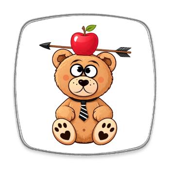 Witziger Bär mit Apfel und Pfeil - Viereckiger Kühlschrankmagnet - Weiß - Vorne