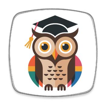 Colorful graduation owl with colorful plumage - Square fridge magnet - white - Front