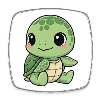 Cute Turtle Cartoon Laughing Joy Water Lily - Square fridge magnet - white - Front